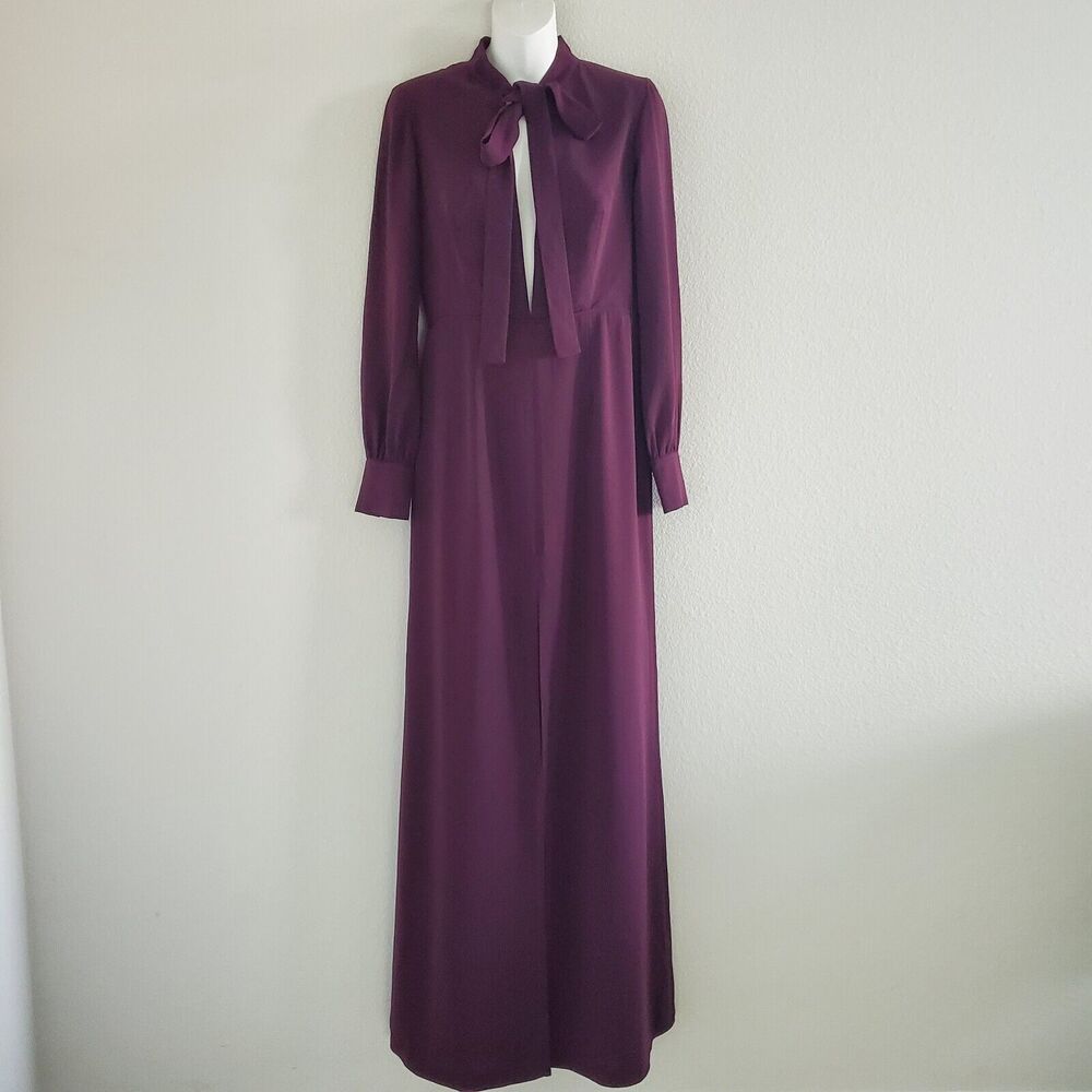 Jill Jill Stuart Women's Dress 6 Plum Purple Maxi Special Occasion Crepe Bow Tie